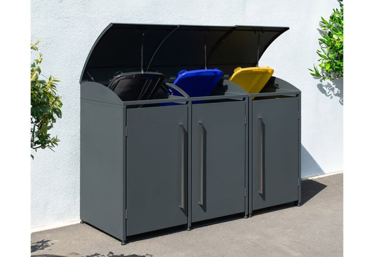 Cache-poubelle triple en acier Moderna - 83 x 211 x 135 cm