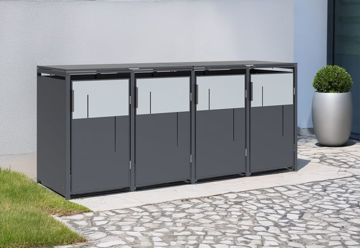 Cache-poubelle en acier Tonus - 80 x 265 x 116 cm (4 poubelles)
