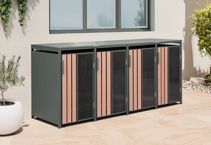 Cache-poubelle en acier galvanisé - 80 x 265 x 116 cm (4 poubelles)