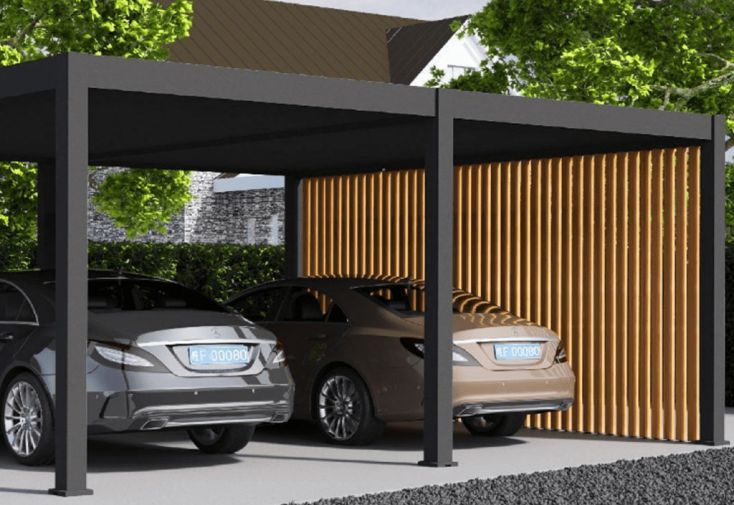 Carport double en aluminium et acier galvanisé Ombréa 30 m²