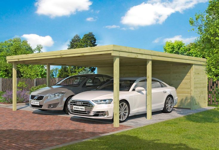 Carport 2 voitures en bois autoclave avec abri - 42 m²