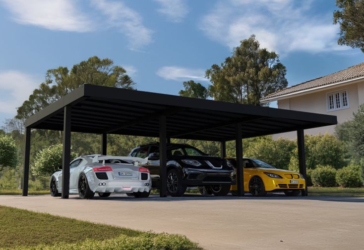 Carport 3 voitures en aluminium et polycarbonate Oslo – 53,6 m²