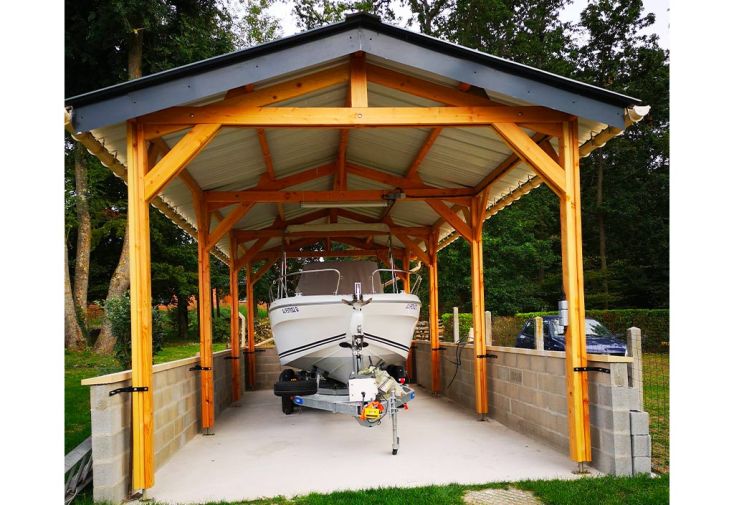 Carport sur mesure en bois Douglas larg. 5,50 m - 3 voitures