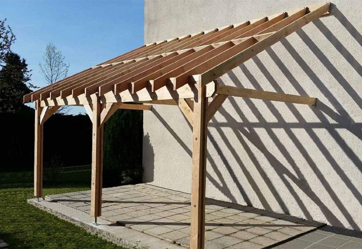 Carport adossé en bois Douglas 13,5 à 37,5 m² – Bretagne 3 poteaux