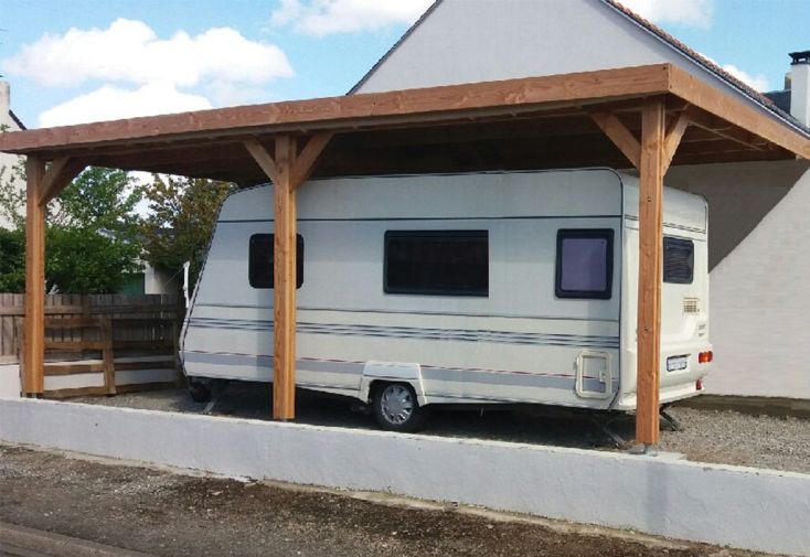 Carport adossé en bois pour camping-car sans couverture