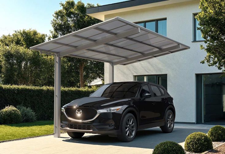 Carport en aluminium et polycarbonate Linea 60 inox – 13,4 m²