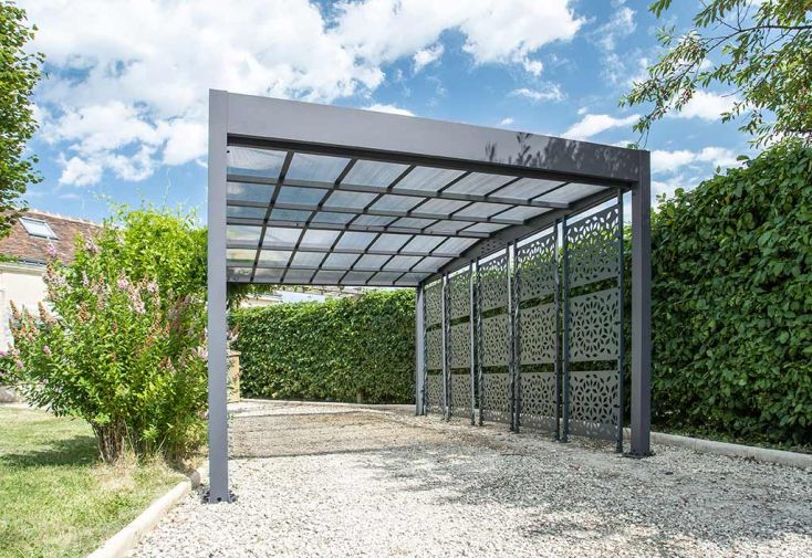 Carport en Aluminium et Polycarbonate + 5 Brise-Vues Libeccio 16 m²