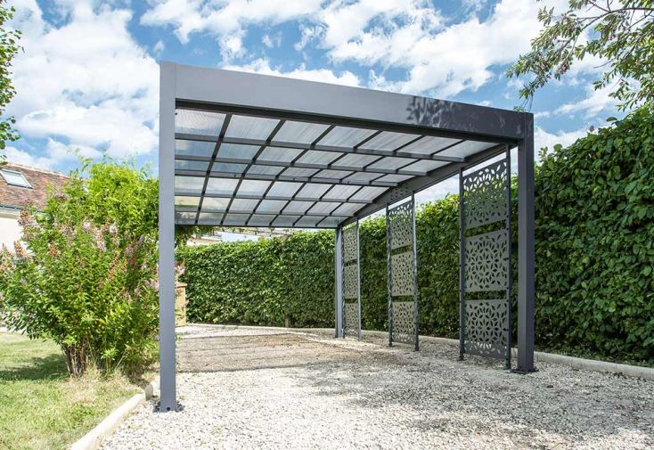Carport en Aluminium et Polycarbonate + 3 Brise-Vues Libeccio 16 m²