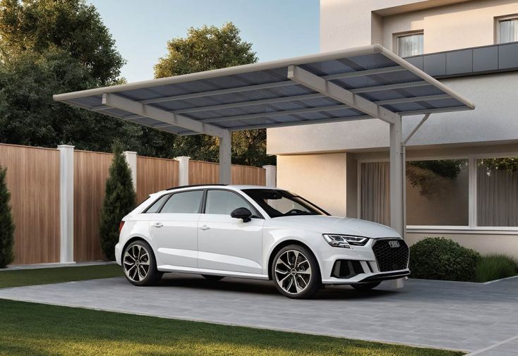 Carport en aluminium et polycarbonate Wing 80 argent – 14,6 m²