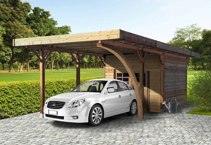 Carport + Abri de Jardin en Bois Traité Autoclave (4x7m) - Solid