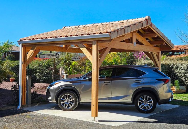 Carport simple en bois Douglas 4 poteaux sans couverture - 12 à 30 m²