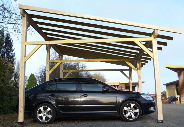 Carport bois 2 voitures – 5,86 x 3,90 m (monopente sans couverture)