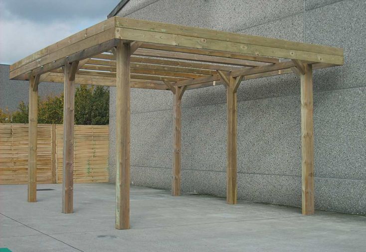 Carport Double en Bois Autoclave pour Camping Car (506x606cm)