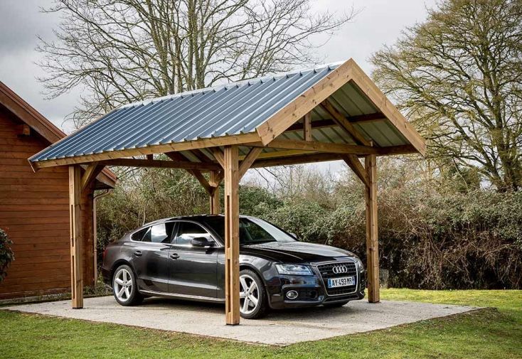 Carport Bois Traité Haute Température 5x3,5m Thurac + Bac acier