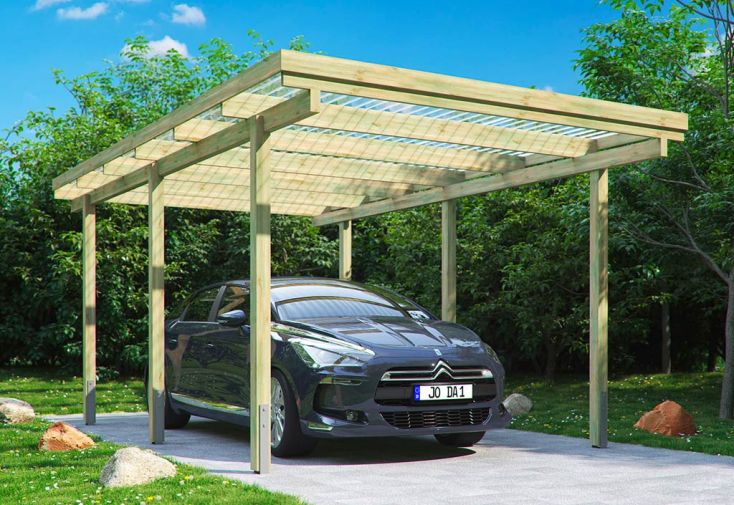 Carport en Bois d’Epicéa Traité avec Couverture en PVC 15 m²