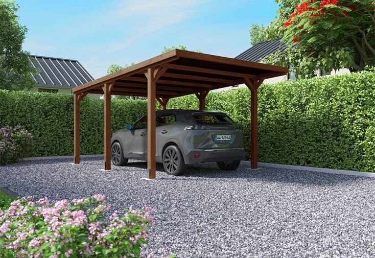 Carport en bois de pin traité avec couverture polycarbonate Victor – 16,5 m²