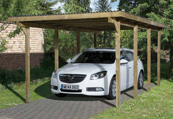 Carport simple en bois autoclave toit plat – 6,00 x 3,00 18 m²