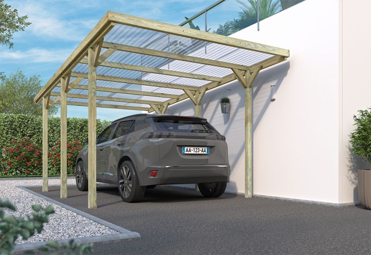 Carport en bois de pin traité avec couverture en PVC Jean – 15,6 m²