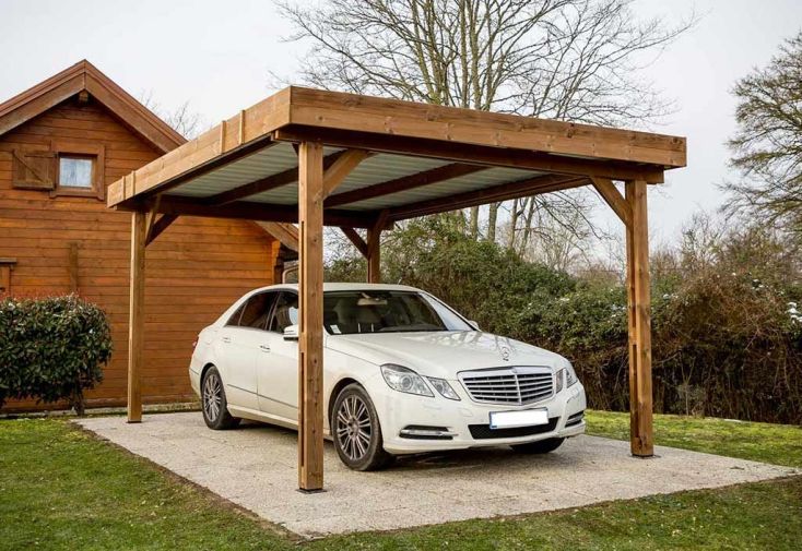 Carport en Bois Traité Haute Température 4,5 x 3 m Thones + Bac Acier