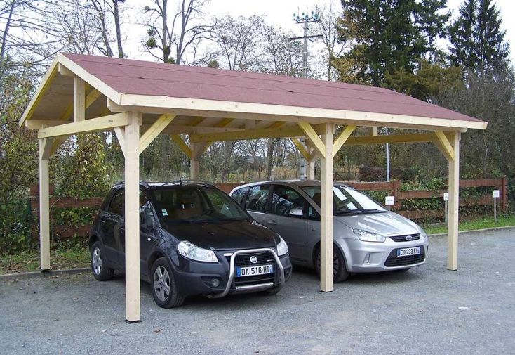 Carport Bois Double Pente avec six Poteaux-Abris Jardin Azur