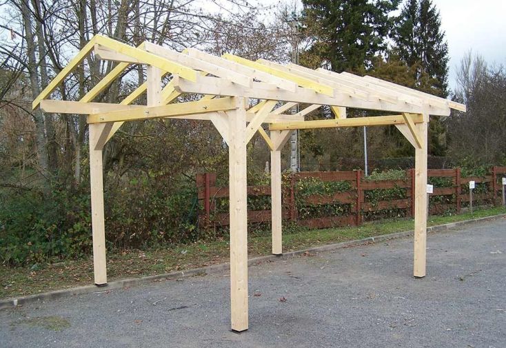 Carport Bois Toit 2 Pentes pour Tuiles (Sans Couverture) – 5 x 3,5 m