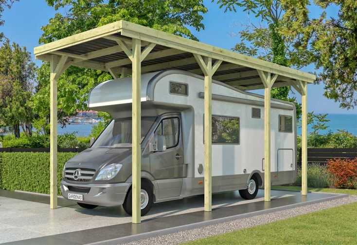Carport pour camping-car en bois d’épicéa traité – 24,4 m² 
