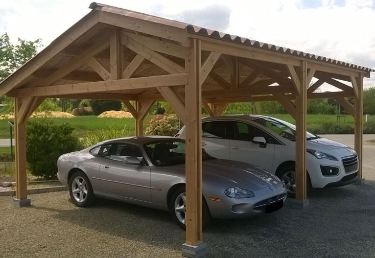 Carport double en bois douglas sans couverture