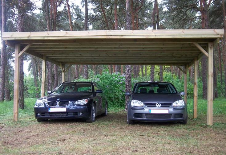 Carport Double en Bois d’Épicéa Traité et Fibre de Verre 25 m² 