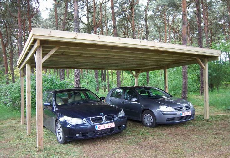 Carport Double en Bois d’Épicéa Traité et Fibre de Verre 30 m² 