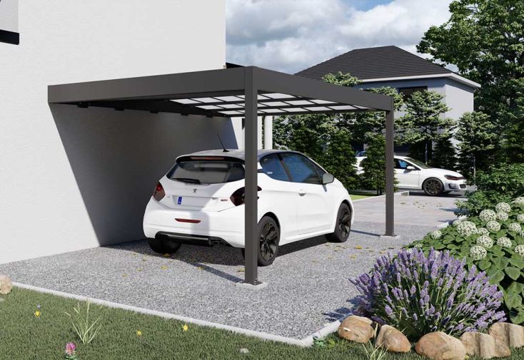 Carport Adossé en Aluminium et Polycarbonate Libeccio 16 m²