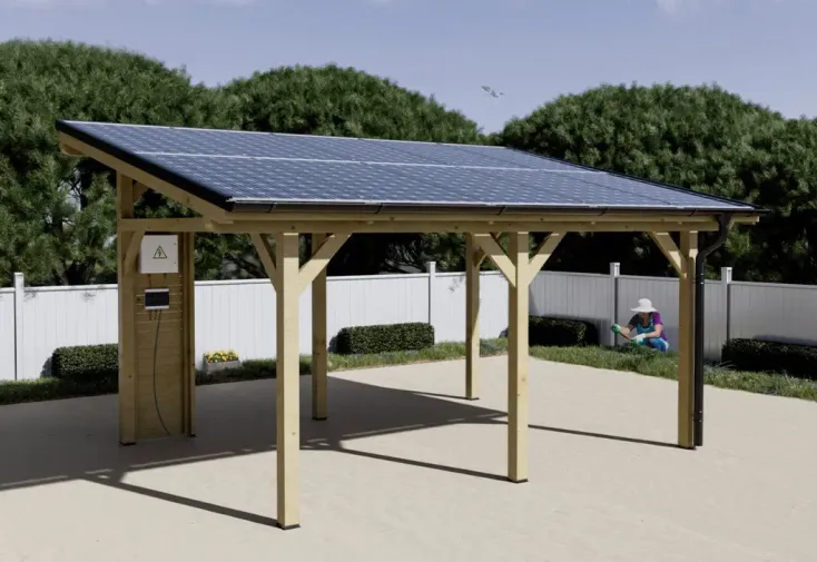 Carport solaire en bois 16 m² - 10 panneaux photovoltaïques 5 kwc