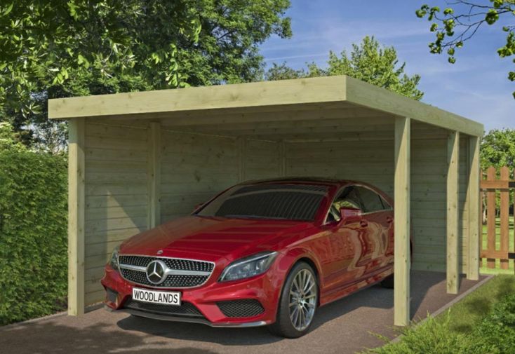 Carport simple semi-fermé en bois traité – 17 m² 