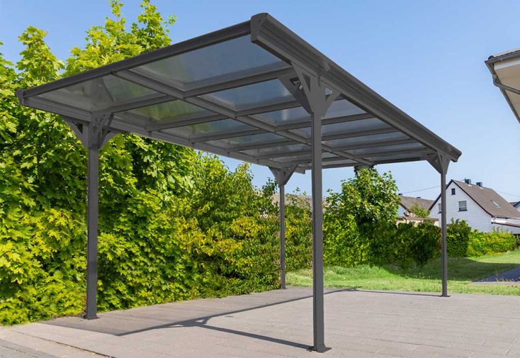 Carport simple en aluminium et polycarbonate anthracite - 15,34 m²