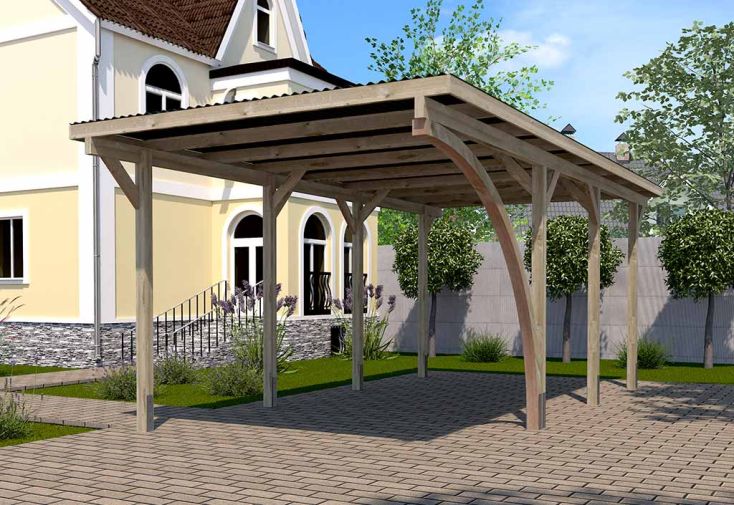 Carport Simple en Bois de Pin Traité et PVC avec Arc 606 A T2 - 18 m²