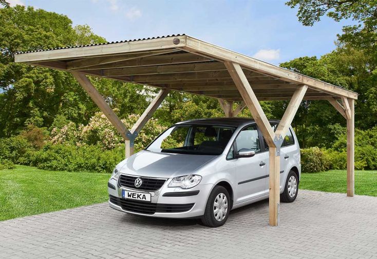 Carport simple en bois de pin traité et PVC – 18,5 m²