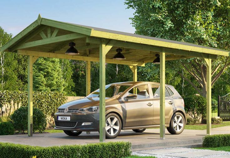 Carport simple en bois de pin traité avec toit double pente – 17 m²