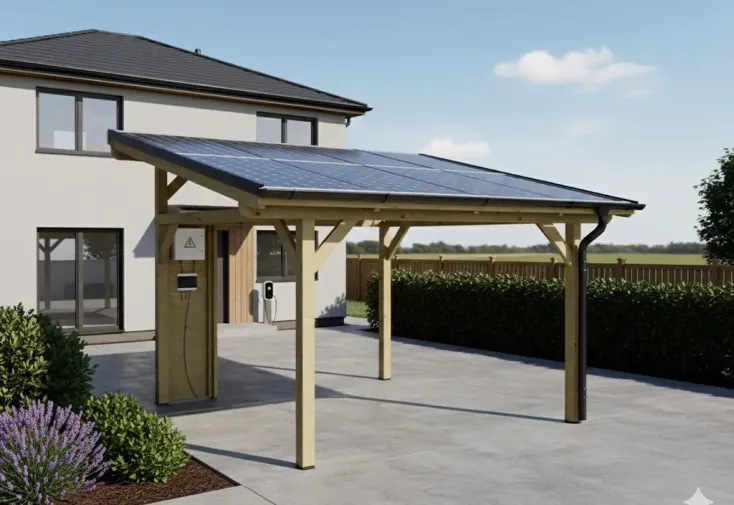 Carport solaire en bois 12 m² - 8 panneaux photovoltaïques 4 kwc