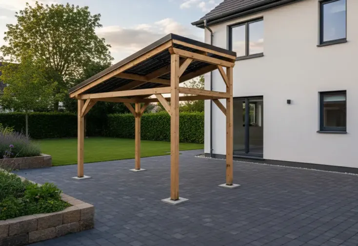 Carport solaire en bois 7 m² - 4 panneaux photovoltaïques 2 kwc