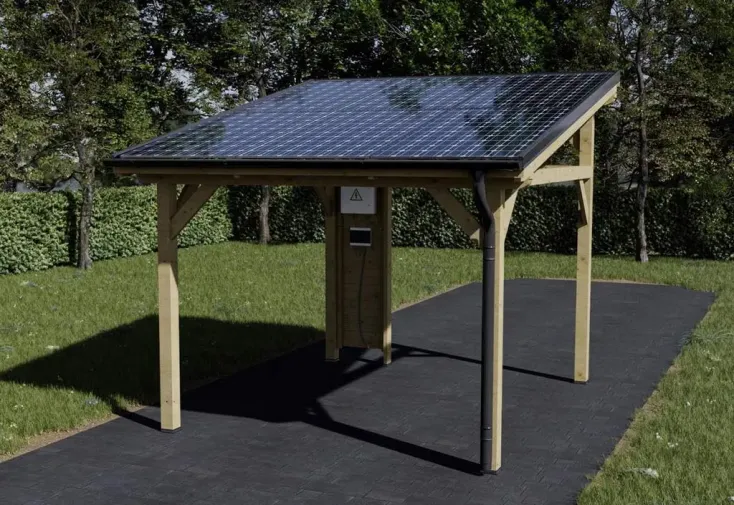 Carport solaire en bois 10 m² - 6 panneaux photovoltaïques 3 kwc