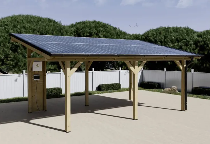Carport solaire 2 voitures 20 m² - 12 panneaux photovoltaïques 6 kwc