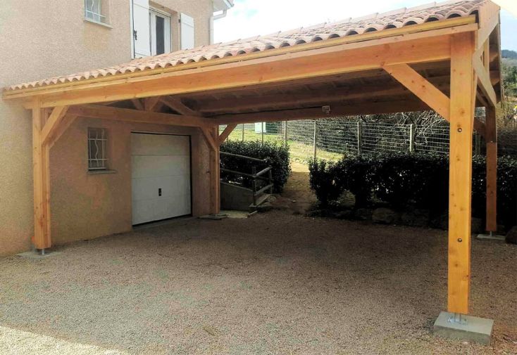 Carport sur mesure en bois Douglas largeur 5,50 m - 1 voiture