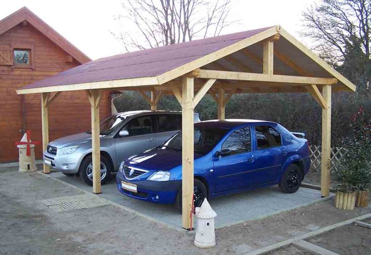 Carport Bois Contrecollé Double Pente 30° avec Feutre Bitumé 3,5x6m