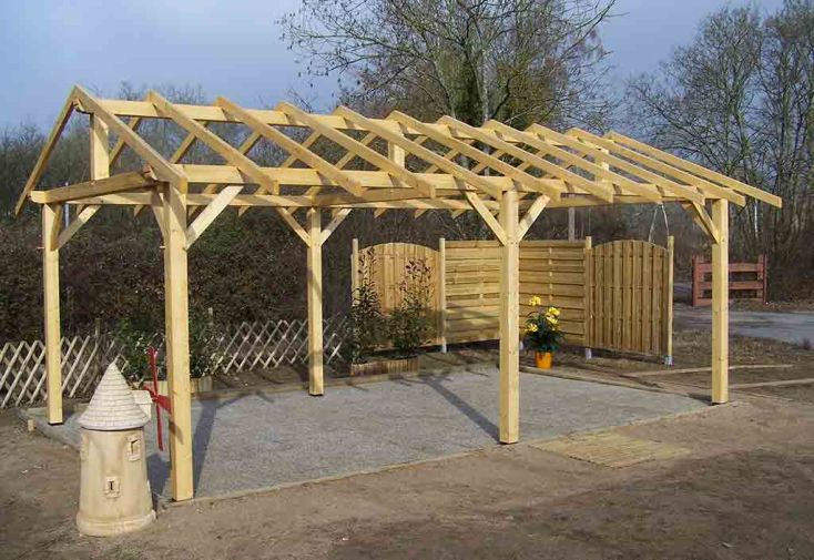 Carport Bois Double Pente 30° 3,5x6m