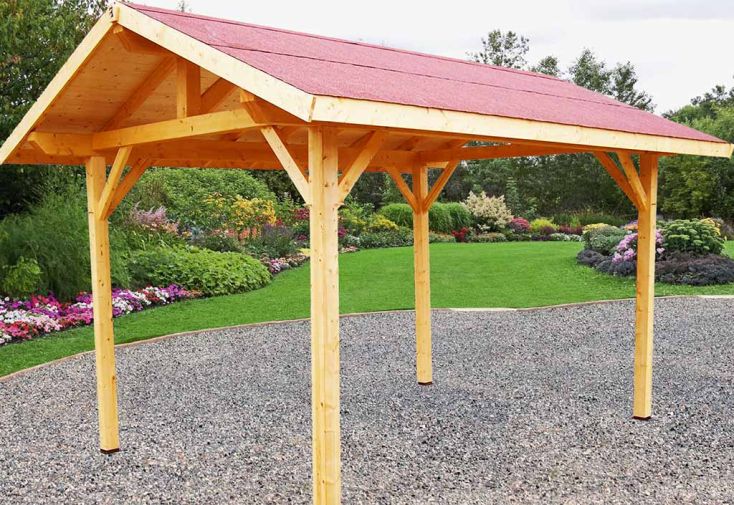 Carport Bois Contrecollé Double Pente 30° avec Feutre Bitumé 3x4m