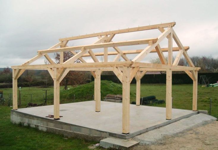 Carport double en bois sans couverture 6 x 5 m