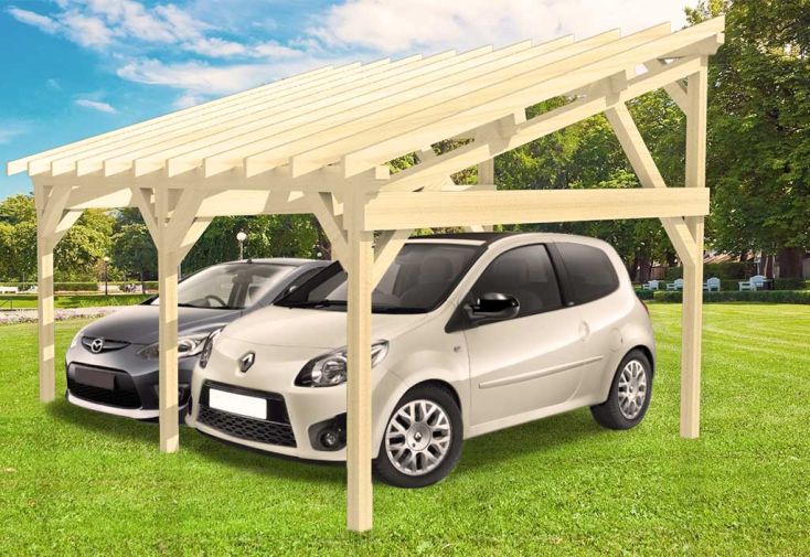 Carport Bois Contrecollé Adossable Monopente 15° 2 Voitures 5x6m