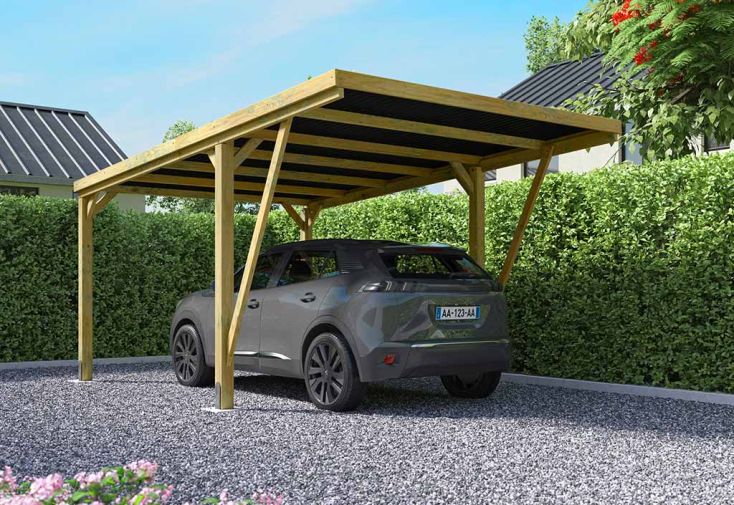 Carport en bois de pin traité autoclave 16,5 m² - Victor Modern