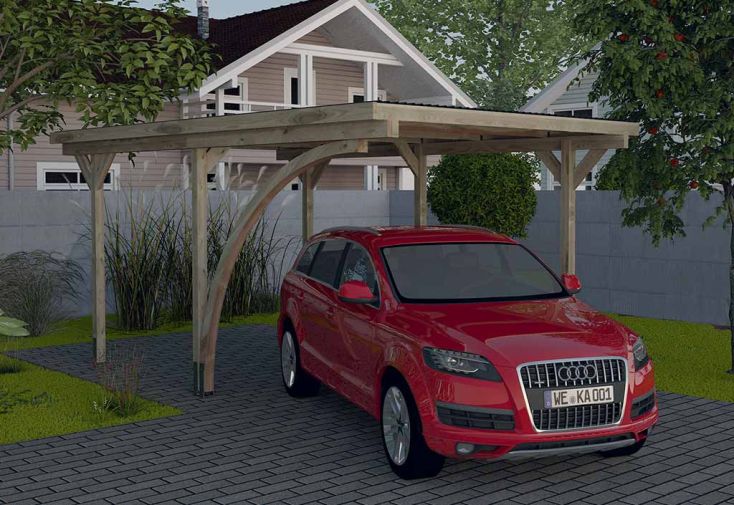 Carport Simple en Bois de Pin Traité et PVC avec Arc 606 A T1 - 15 m²