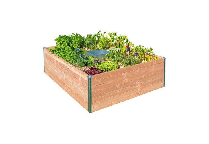 Carré potager en bois avec composteur Keyhole Garden 120 x 115 cm