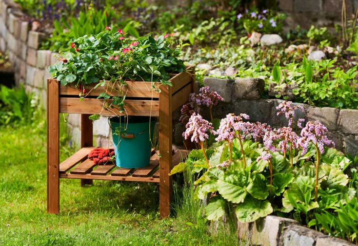 Carré potager à étages avec 5 compartiments en bois de pin | Oviala